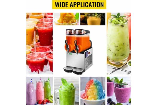 110V Commercial Slushy Machine 2x6L Soft Ice Cream Maker 1300W LED Display Automatic