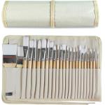 24 Pieces Art Brushes Set Wooden Handles Paint Brushes With Canvas Brush Case for sale