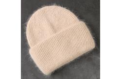 China 58cm Real Rabbit Fur Knitted Hat Solid Warm Cashmere Wool Skullies Beanies supplier