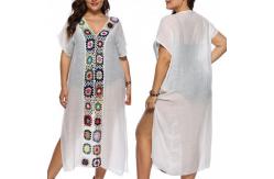China Women white see-through beach kimono style maxi dress with flower print supplier