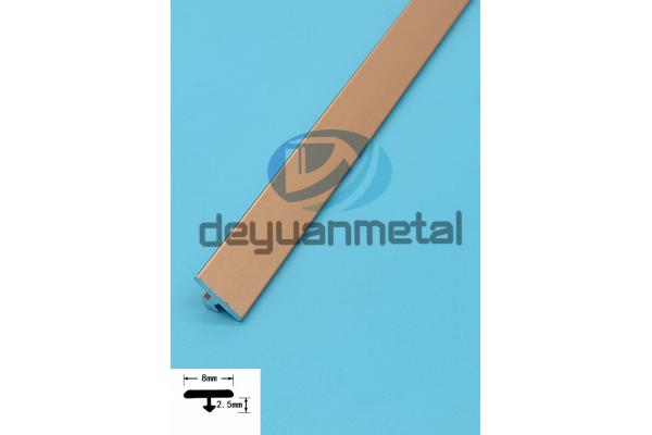 Golden Aluminum T Profiles Covering Width 8mm High 2.5mm