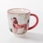 Promotional Gift Cute Cartoon Poodle Dog Ceramic Coffee Mugs Pure Hand Painted for sale