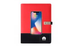 China 10W Custom LED Logo PU Leather Notebook Organizer Business Power Bank supplier