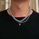 Hip Hop Cuban Link Chain Necklace Titanium Steel Cross Pendant Double Layer for sale