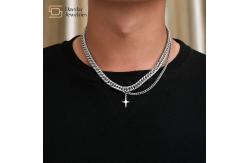 China Hip Hop Cuban Link Chain Necklace Titanium Steel Cross Pendant Double Layer supplier