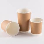 Embossing Kraft Paper Cups With Lids , Coffee Packaging Double Wall Hot Cups for sale