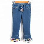 Light Blue Kids Denim Clothes Adjustable Waist Bell Bottom Pants For Little Girls for sale