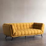Tufted Sectional Loveseat Sleeper Sofa Bed Pull Out Yellow Velvet