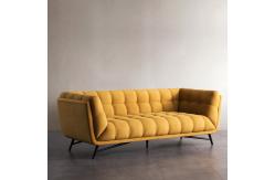 China Tufted Sectional Loveseat Sleeper Sofa Bed Pull Out Yellow Velvet supplier