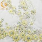 Nice 3D Flowers Light Yellow Lace Fabric 140cm Width Types Of Bridal Lace for sale
