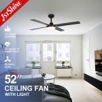 Black Remote LED 52 Inch Quiet Motor Ceiling Fans For Bedroom Living / Dining Room for sale