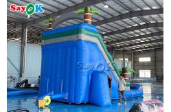 China Bouncy Slides Custom Backyard Palm Tree Themed Inflatable Water Slide With Splash Pool supplier