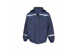 China 455 GSM Composite Fabric Quilted Jacket With Reflective Tapes And Detachable Hood supplier