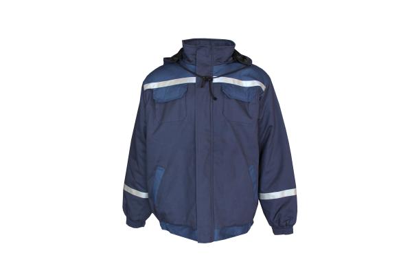 455 GSM Composite Fabric Quilted Jacket With Reflective Tapes And Detachable Hood