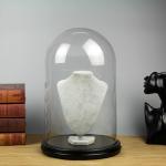 Wood Base D20*H40cm Borosilicate Glass Dome Display Cloche