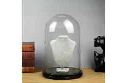 China Wood Base D20*H40cm Borosilicate Glass Dome Display Cloche supplier