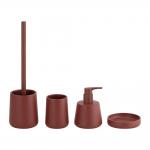 Polyresin Bathroom Countertop Accessories Red Round Taper Toilet Brush Hand Soap Dispenser Tumbler Holder Soap Dish for sale