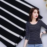 Ribbed Cotton Interlock Fabric Double Yarn 32S Antibacterial Stripe Material for sale
