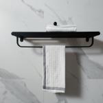 Black Bathroom Towel Rack With Two Towel Bars Wall Mount Holder