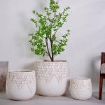 neutral beige round fiber clay planter with sweet honeycomb pattern lightweight durable low-maintainence flower pot holiday Villa hotel shopping mall office decoration garden landscaping project for sale