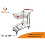 2 Tier Metallic Shopping Logistics Trolley Optional Color With Folding Basket for sale