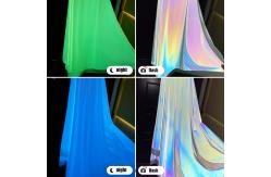 China White Stretch Glow In The Dark Polyester Fabric Vinyl Iridescent Hologram Luminous supplier