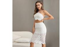 China Zipper Back Two Piece Lace Dresses No Sleeve Lace Skirt And Top Set supplier