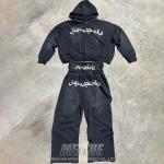Custom Screen Logo Acid Washed Tracksuit Sun Faded Hoodies Streetwear Tracksuit for sale