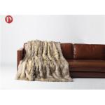Multi Colors Soft long Fur Throw Blanket , Brown Faux Fur Luxury Blanket Mountain Coyote Stripes for sale