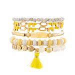 Gold Plated Yellow Handmade Beaded Chain Link Tassel Bracelets Set DIY Charm For Women for sale