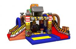 China Construction Builder Combo Jumping House / Double Slides Inflatable Bouncy House supplier