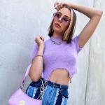 Fleece Knitted Short Sleeve Crop T Shirt