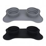 Portable Silicone Collapsible Double Dog Bowl Tray For Feeding for sale