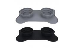 China Portable Silicone Collapsible Double Dog Bowl Tray For Feeding supplier