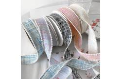 China 25mm Polyester Ribbon Lattice Plaid Ribbon Pearl Edge OEM ODM supplier