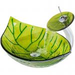 565mm Length Countertop Wash Basin Green Leaf 365mm Width Hot Melted Hand Drawing for sale