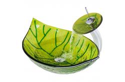China 565mm Length Countertop Wash Basin Green Leaf 365mm Width Hot Melted Hand Drawing supplier