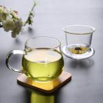Three Piece Glass Tea Infuser Mug , Transparent Heat Resistant Glass Cup