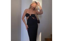 China Halter Strap Backless Low Cut Sexy Summer Midi Dress Polyester 95% Spandex 5% supplier