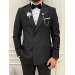 Forte Black 3pc Tuxedo Suit Slim Fit Double Breasted Peak Lapel Tuxedo