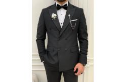 China Forte Black 3pc Tuxedo Suit Slim Fit Double Breasted Peak Lapel Tuxedo supplier