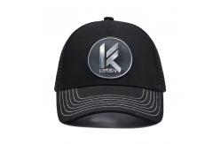 China Black Mesh 5 Panel Trucker Cap Custom Sublimation Patch Logo Mens Trucker Hats supplier