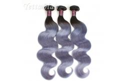 China Two Tone Unprocessed Brazilian Virgin Remy Hair , Grey Curly Human Hair Extensions supplier