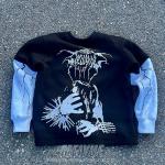 Custom Screen Print Logo Double Layer Long Sleeve 100% Cotton Tshirt Workout Streetwear Men Oversized Sweatshirt T Shirt for Men for sale