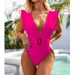 Hot style shoulder  One-Piece Swimsuit V-Neck Tie-Dyed Sexy Women Bikini,with metal belt 2023 styles white and pink for sale