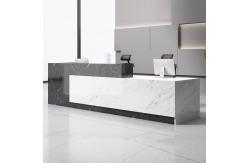 China 94.4 Inch Modern Front Desk White Marbling Wood 25mm Reception Counter Table supplier