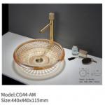 Diamond Design Modern Crystal Glass Wash Basin Round Bathroom Sink for sale