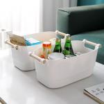 Bathroom 5L 10L White Plastic Pantry Bins With Wooden Handles for sale