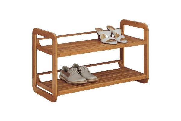 2- Tier Stackable Bamboo Shoe Rack Antique Appearance With No Folded
