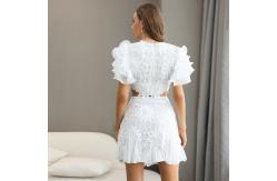 China Polyester Two Piece Lace Dresses Long Sleeve Crop Top And Mini Skirt supplier